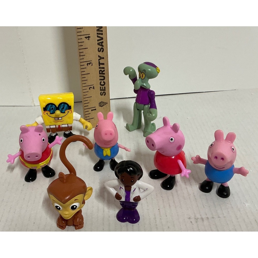 Mattel Mixed Character Figure Lot SpongeBob Peppa Pig Squidward Toy Set 8pc